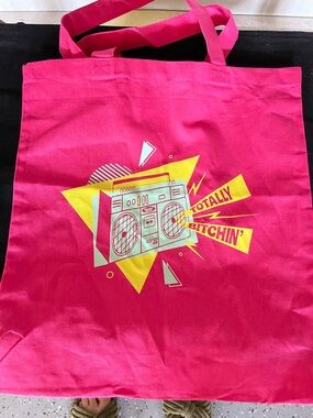 Hot Pink Tote with Retro Boombox Graphic totally bitchin’